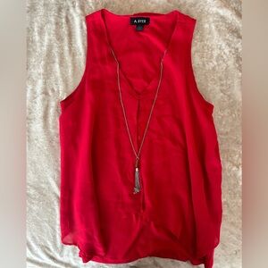 Multilayered Sheer Top with Built-In Tank and Attached Necklace